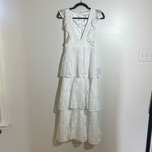 White Lace Tea Length Lulus Dress